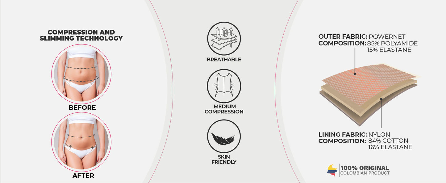 Colombian Compression Garment For Women 938BF | BBL Post Surgery Use | With Sleeves And Built-In Bra | Powernet